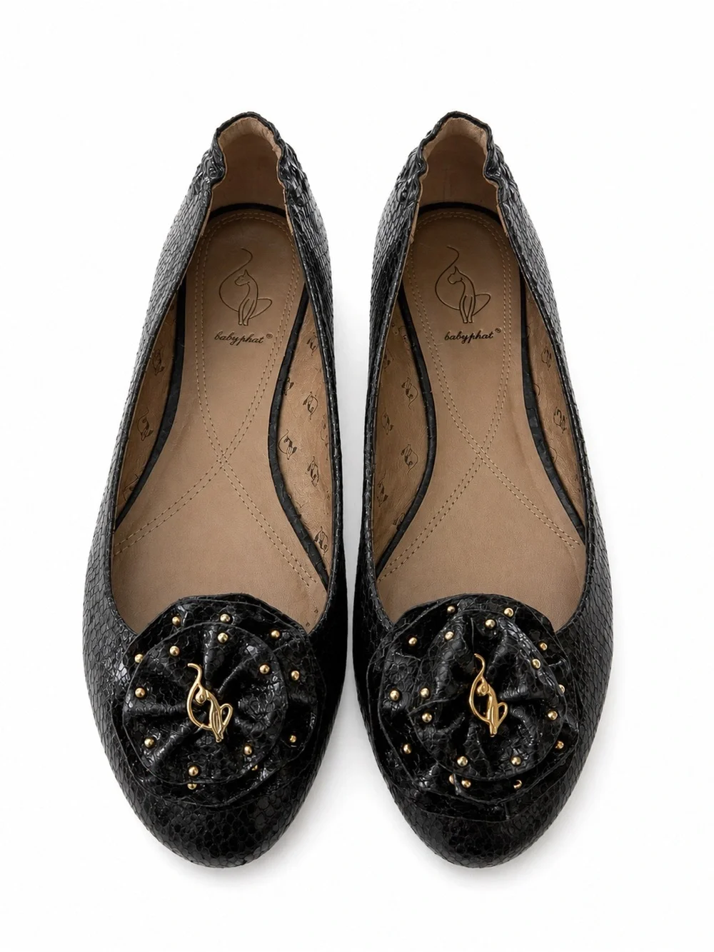 Baby Phat Vintage Black Floral-Accent Women’s Ballet Flats - Designer Style
